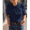 imagePRETTYGARDEN Summer Tops for Women Trendy Short Sleeve Eyelet Embroidered Dressy Casual Blouse ShirtsNavy