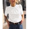 imagePRETTYGARDEN Summer Tops for Women Trendy Short Sleeve Eyelet Embroidered Dressy Casual Blouse ShirtsWhite