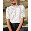 imagePRETTYGARDEN Summer Tops for Women Trendy Short Sleeve Eyelet Embroidered Dressy Casual Blouse ShirtsWhite