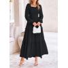 imagePRETTYGARDEN Womens Smocked Maxi Dress Casual Long Sleeve Square Neck Tiered A Line Flowy Dresses with PocketsBlack