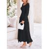 imagePRETTYGARDEN Womens Smocked Maxi Dress Casual Long Sleeve Square Neck Tiered A Line Flowy Dresses with PocketsBlack