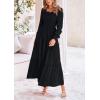 imagePRETTYGARDEN Womens Smocked Maxi Dress Casual Long Sleeve Square Neck Tiered A Line Flowy Dresses with PocketsBlack