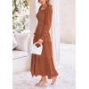 imagePRETTYGARDEN Womens Smocked Maxi Dress Casual Long Sleeve Square Neck Tiered A Line Flowy Dresses with PocketsBrown