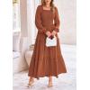 imagePRETTYGARDEN Womens Smocked Maxi Dress Casual Long Sleeve Square Neck Tiered A Line Flowy Dresses with PocketsBrown