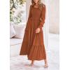 imagePRETTYGARDEN Womens Smocked Maxi Dress Casual Long Sleeve Square Neck Tiered A Line Flowy Dresses with PocketsBrown