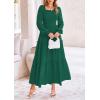 imagePRETTYGARDEN Womens Smocked Maxi Dress Casual Long Sleeve Square Neck Tiered A Line Flowy Dresses with PocketsDark Green