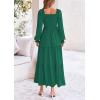 imagePRETTYGARDEN Womens Smocked Maxi Dress Casual Long Sleeve Square Neck Tiered A Line Flowy Dresses with PocketsDark Green