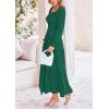 imagePRETTYGARDEN Womens Smocked Maxi Dress Casual Long Sleeve Square Neck Tiered A Line Flowy Dresses with PocketsDark Green