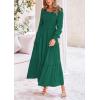 imagePRETTYGARDEN Womens Smocked Maxi Dress Casual Long Sleeve Square Neck Tiered A Line Flowy Dresses with PocketsDark Green