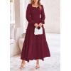 imagePRETTYGARDEN Womens Smocked Maxi Dress Casual Long Sleeve Square Neck Tiered A Line Flowy Dresses with PocketsDark Wine Red