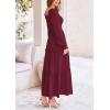 imagePRETTYGARDEN Womens Smocked Maxi Dress Casual Long Sleeve Square Neck Tiered A Line Flowy Dresses with PocketsDark Wine Red