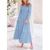 imagePRETTYGARDEN Womens Smocked Maxi Dress Casual Long Sleeve Square Neck Tiered A Line Flowy Dresses with PocketsLight Blue