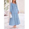 imagePRETTYGARDEN Womens Smocked Maxi Dress Casual Long Sleeve Square Neck Tiered A Line Flowy Dresses with PocketsLight Blue