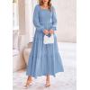 imagePRETTYGARDEN Womens Smocked Maxi Dress Casual Long Sleeve Square Neck Tiered A Line Flowy Dresses with PocketsLight Blue