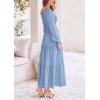 imagePRETTYGARDEN Womens Smocked Maxi Dress Casual Long Sleeve Square Neck Tiered A Line Flowy Dresses with PocketsLight Blue