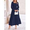 imagePRETTYGARDEN Womens Smocked Maxi Dress Casual Long Sleeve Square Neck Tiered A Line Flowy Dresses with PocketsNavy