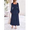 imagePRETTYGARDEN Womens Smocked Maxi Dress Casual Long Sleeve Square Neck Tiered A Line Flowy Dresses with PocketsNavy