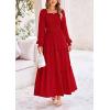 imagePRETTYGARDEN Womens Smocked Maxi Dress Casual Long Sleeve Square Neck Tiered A Line Flowy Dresses with PocketsRed