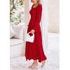 imagePRETTYGARDEN Womens Smocked Maxi Dress Casual Long Sleeve Square Neck Tiered A Line Flowy Dresses with PocketsRed