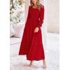 imagePRETTYGARDEN Womens Smocked Maxi Dress Casual Long Sleeve Square Neck Tiered A Line Flowy Dresses with PocketsRed