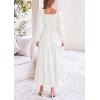 imagePRETTYGARDEN Womens Smocked Maxi Dress Casual Long Sleeve Square Neck Tiered A Line Flowy Dresses with PocketsWhite