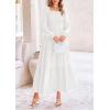 imagePRETTYGARDEN Womens Smocked Maxi Dress Casual Long Sleeve Square Neck Tiered A Line Flowy Dresses with PocketsWhite