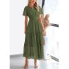 imagePRETTYGARDEN Womens Summer Maxi Dress Short Sleeve V Neck Hollow Out Eyelet A Line Long Flowy Beach Vacation DressesArmy Green