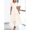 imagePRETTYGARDEN Womens Summer Maxi Dress Short Sleeve V Neck Hollow Out Eyelet A Line Long Flowy Beach Vacation DressesBeige White