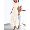 imagePRETTYGARDEN Womens Summer Maxi Dress Short Sleeve V Neck Hollow Out Eyelet A Line Long Flowy Beach Vacation DressesBeige White