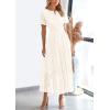 imagePRETTYGARDEN Womens Summer Maxi Dress Short Sleeve V Neck Hollow Out Eyelet A Line Long Flowy Beach Vacation DressesBeige White