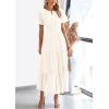 imagePRETTYGARDEN Womens Summer Maxi Dress Short Sleeve V Neck Hollow Out Eyelet A Line Long Flowy Beach Vacation DressesBeige White