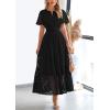 imagePRETTYGARDEN Womens Summer Maxi Dress Short Sleeve V Neck Hollow Out Eyelet A Line Long Flowy Beach Vacation DressesBlack