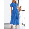 imagePRETTYGARDEN Womens Summer Maxi Dress Short Sleeve V Neck Hollow Out Eyelet A Line Long Flowy Beach Vacation DressesBlue