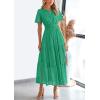 imagePRETTYGARDEN Womens Summer Maxi Dress Short Sleeve V Neck Hollow Out Eyelet A Line Long Flowy Beach Vacation DressesGreen