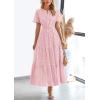 imagePRETTYGARDEN Womens Summer Maxi Dress Short Sleeve V Neck Hollow Out Eyelet A Line Long Flowy Beach Vacation DressesPink
