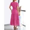 imagePRETTYGARDEN Womens Summer Maxi Dress Short Sleeve V Neck Hollow Out Eyelet A Line Long Flowy Beach Vacation DressesRose Red