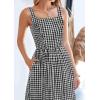 imagePRETTYGARDEN Womens Summer Spaghetti Strap Maxi Dresses Plaid Square Neck A Line Smocked Casual Vacation Long SundressBlack