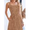 imagePRETTYGARDEN Womens Summer Spaghetti Strap Maxi Dresses Plaid Square Neck A Line Smocked Casual Vacation Long SundressCoffee