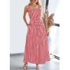 imagePRETTYGARDEN Womens Summer Spaghetti Strap Maxi Dresses Plaid Square Neck A Line Smocked Casual Vacation Long SundressRed