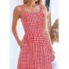 imagePRETTYGARDEN Womens Summer Spaghetti Strap Maxi Dresses Plaid Square Neck A Line Smocked Casual Vacation Long SundressRed