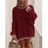 imagePRETTYGARDEN Womens Winter Oversized Pullover Sweaters Long Sleeve Mock Neck Chunky Knit Slouchy Jumper TopsWine Red