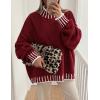 imagePRETTYGARDEN Womens Winter Oversized Pullover Sweaters Long Sleeve Mock Neck Chunky Knit Slouchy Jumper TopsWine Red