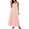 imagePRETTYGARDEN Womens Summer Spaghetti Strap Maxi Dresses Plaid Square Neck A Line Smocked Casual Vacation Long SundressPink