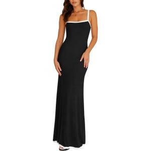 imagePRETTYGARDEN Womens Maxi Dress 2025 Summer Casual Spaghetti Strap Bodycon Long Holiday Beach DressesBlack