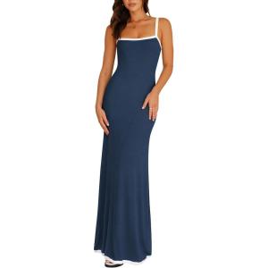 imagePRETTYGARDEN Womens Maxi Dress 2025 Summer Casual Spaghetti Strap Bodycon Long Holiday Beach DressesNavy