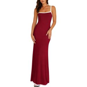 imagePRETTYGARDEN Womens Maxi Dress 2025 Summer Casual Spaghetti Strap Bodycon Long Holiday Beach DressesWine Red