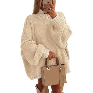 imagePRETTYGARDEN Womens Winter Oversized Pullover Sweaters Long Sleeve Mock Neck Chunky Knit Slouchy Jumper TopsApricot