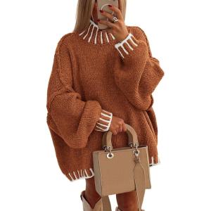 imagePRETTYGARDEN Womens Winter Oversized Pullover Sweaters Long Sleeve Mock Neck Chunky Knit Slouchy Jumper TopsBrick Red