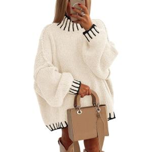 imagePRETTYGARDEN Womens Winter Oversized Pullover Sweaters Long Sleeve Mock Neck Chunky Knit Slouchy Jumper TopsWhite