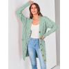 imagePRETTYGARDEN Long Sleeve Cable Knit Long Cardigan for Women 2024 Fall Winter Chunky Open Front Button Sweaters with PocketsBean Green